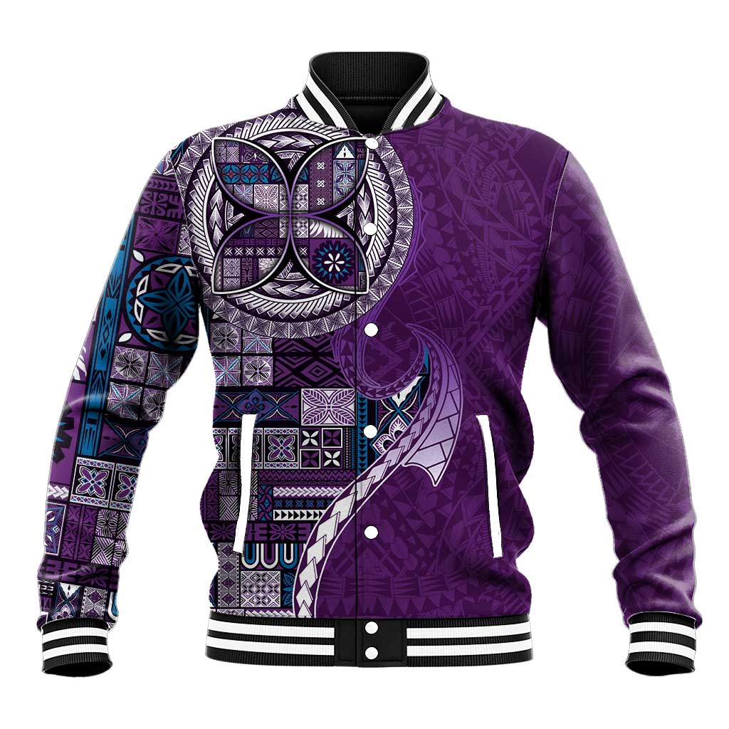 Samoan Siapo Art Tattoo Polynesian Pattern Baseball Jacket Purple Color - Polynesian Pride
