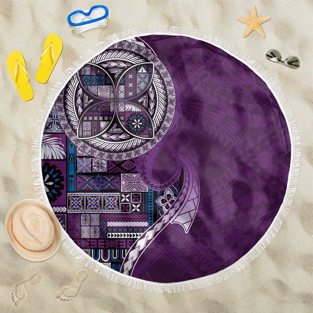 Samoan Siapo Art Tattoo Polynesian Pattern Beach Blanket Purple Color - Polynesian Pride