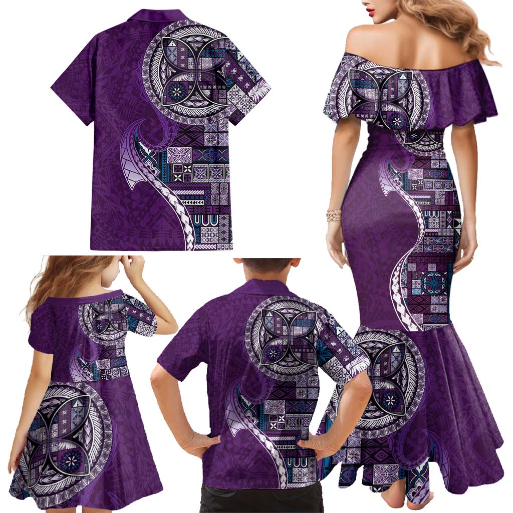 Samoan Siapo Art Tattoo Polynesian Pattern Family Matching Mermaid Dress and Hawaiian Shirt Purple Color - Polynesian Pride