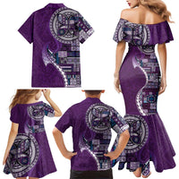 Samoan Siapo Art Tattoo Polynesian Pattern Family Matching Mermaid Dress and Hawaiian Shirt Purple Color - Polynesian Pride