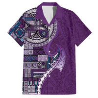 Samoan Siapo Art Tattoo Polynesian Pattern Family Matching Short Sleeve Bodycon Dress and Hawaiian Shirt Purple Color - Polynesian Pride