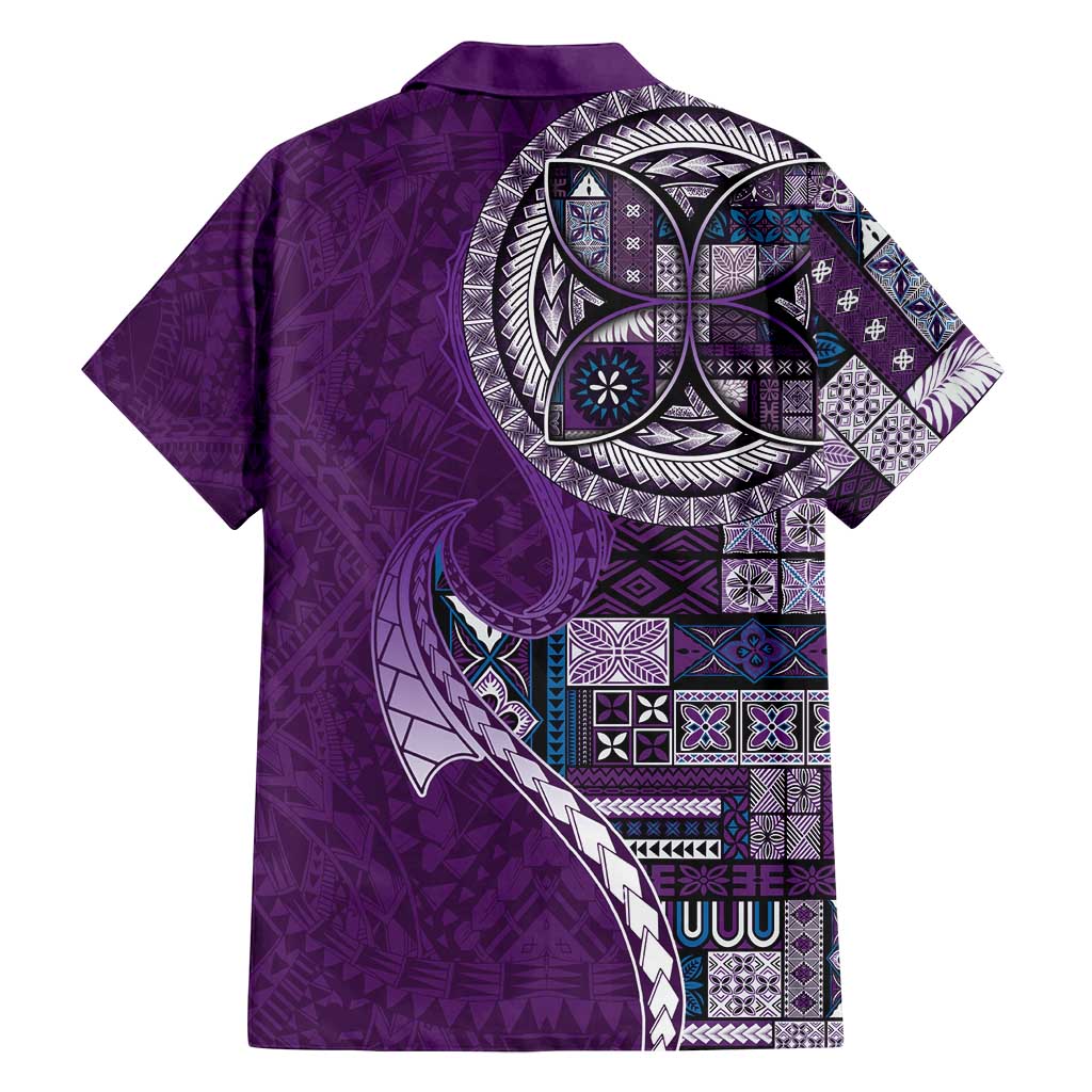 Samoan Siapo Art Tattoo Polynesian Pattern Family Matching Summer Maxi Dress and Hawaiian Shirt Purple Color - Polynesian Pride