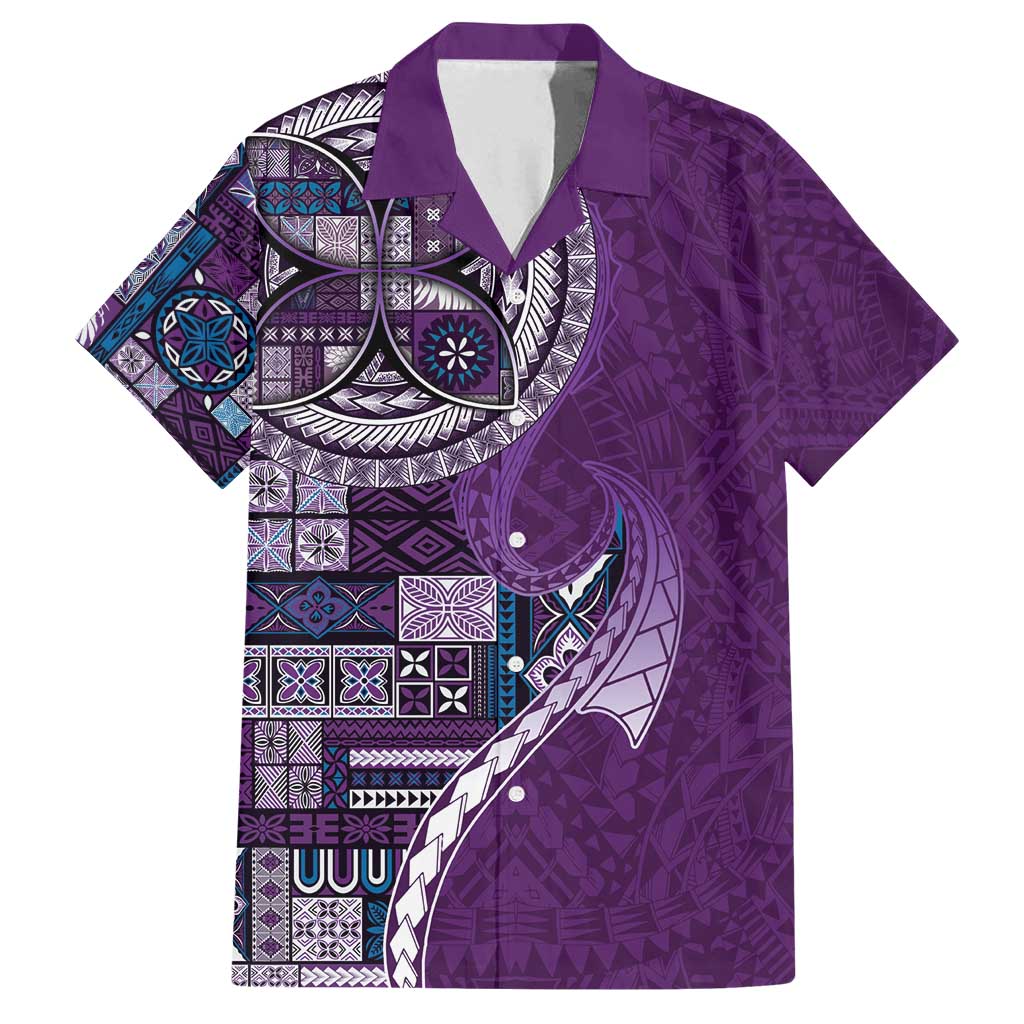Samoan Siapo Art Tattoo Polynesian Pattern Family Matching Tank Maxi Dress and Hawaiian Shirt Purple Color - Polynesian Pride
