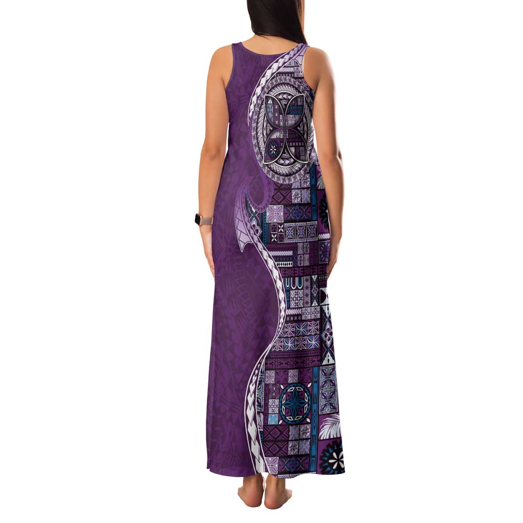 Samoan Siapo Art Tattoo Polynesian Pattern Family Matching Tank Maxi Dress and Hawaiian Shirt Purple Color - Polynesian Pride