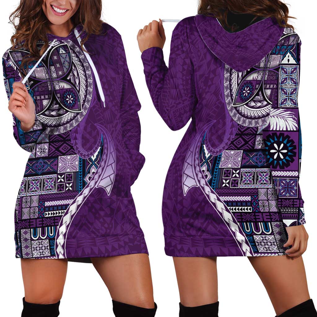 Samoan Siapo Art Tattoo Polynesian Pattern Hoodie Dress Purple Color - Polynesian Pride
