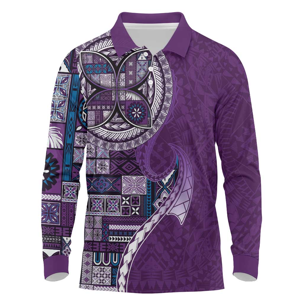 Samoan Siapo Art Tattoo Polynesian Pattern Long Sleeve Polo Shirt Purple Color - Polynesian Pride