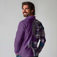 Samoan Siapo Art Tattoo Polynesian Pattern Long Sleeve Polo Shirt Purple Color - Polynesian Pride