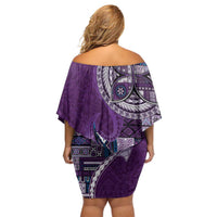 Samoan Siapo Art Tattoo Polynesian Pattern Off Shoulder Short Dress Purple Color - Polynesian Pride