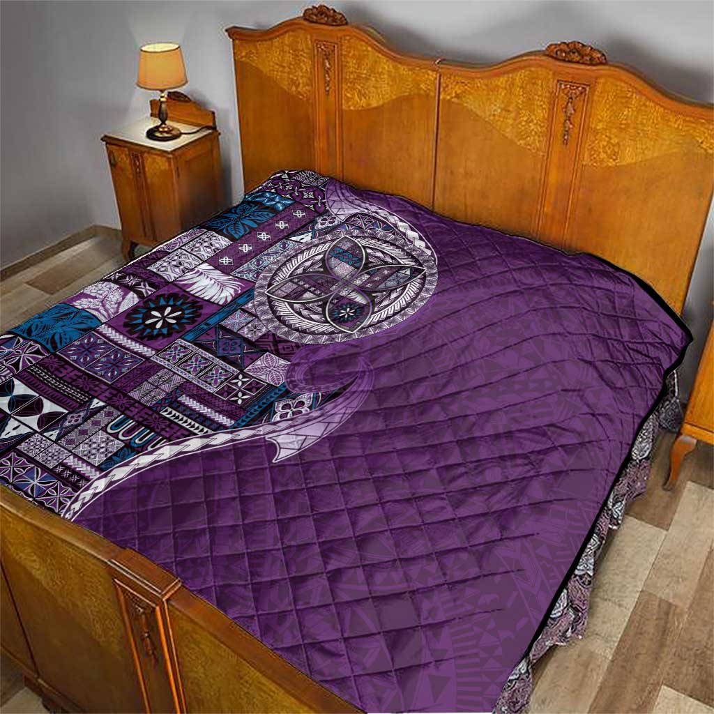Samoan Siapo Art Tattoo Polynesian Pattern Quilt Purple Color - Polynesian Pride
