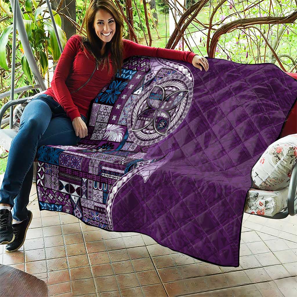 Samoan Siapo Art Tattoo Polynesian Pattern Quilt Purple Color - Polynesian Pride