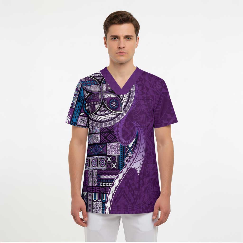 Samoan Siapo Art Tattoo Polynesian Pattern Scrub Top Purple Color - Polynesian Pride