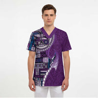 Samoan Siapo Art Tattoo Polynesian Pattern Scrub Top Purple Color - Polynesian Pride