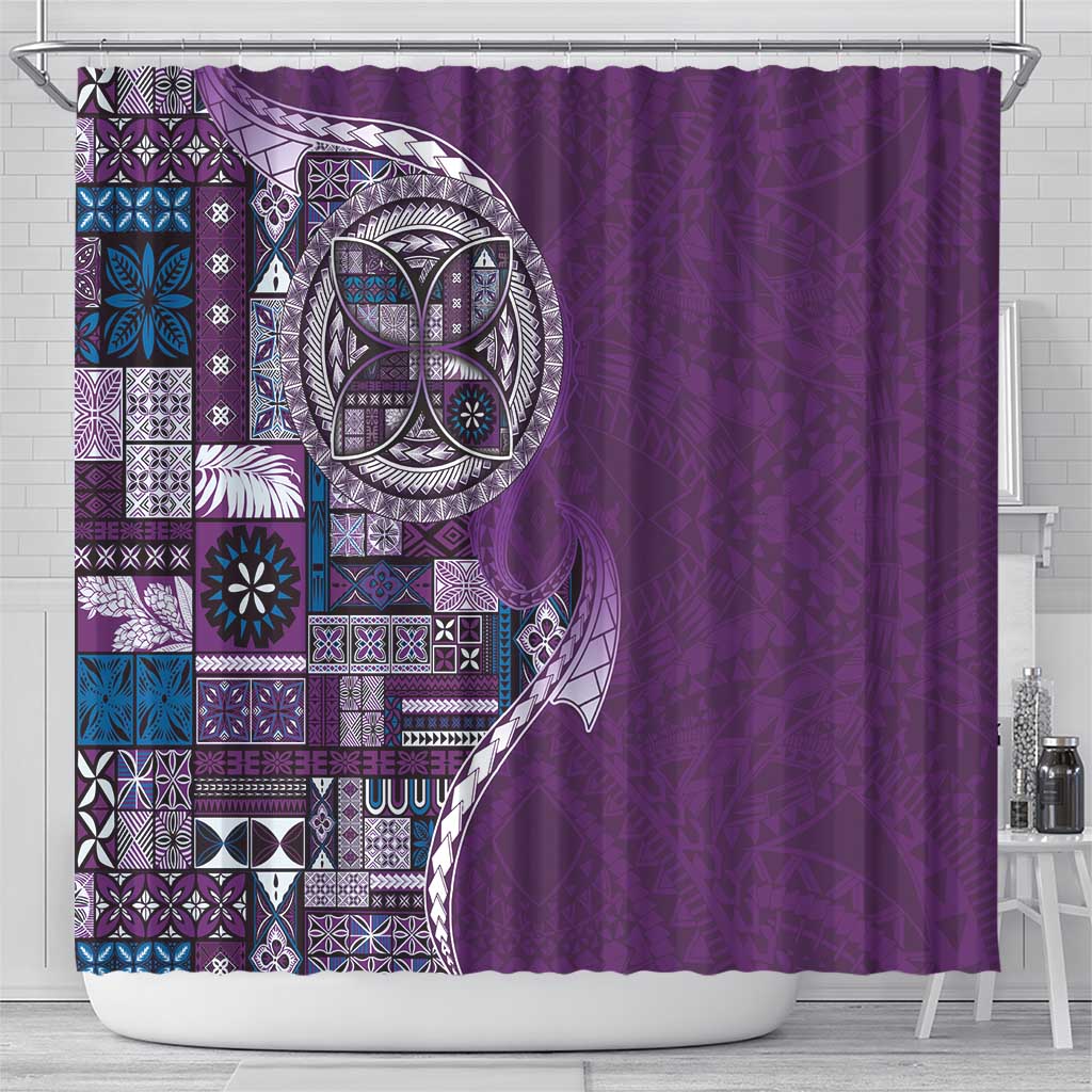 Samoan Siapo Art Tattoo Polynesian Pattern Shower Curtain Purple Color - Polynesian Pride
