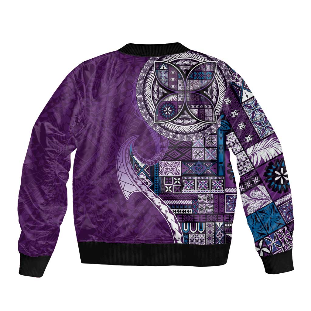 Samoan Siapo Art Tattoo Polynesian Pattern Sleeve Zip Bomber Jacket Purple Color - Polynesian Pride