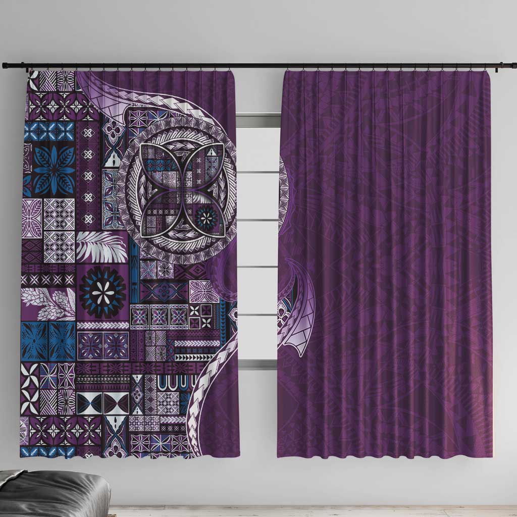Samoan Siapo Art Tattoo Polynesian Pattern Window Curtain Purple Color LT03 With Hooks Purple - Polynesian Pride