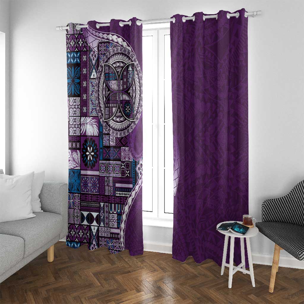 Samoan Siapo Art Tattoo Polynesian Pattern Window Curtain Purple Color LT03 With Grommets Purple - Polynesian Pride