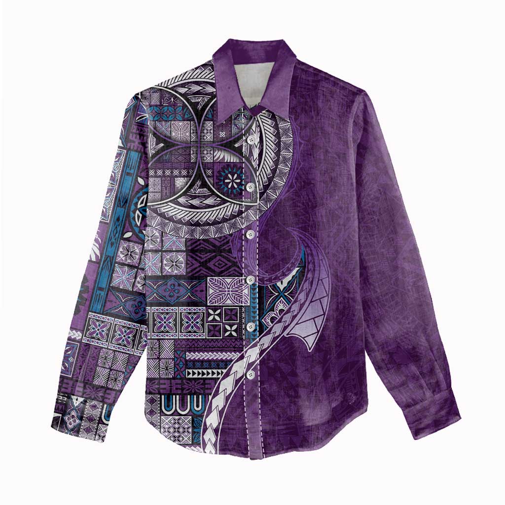 Samoan Siapo Art Tattoo Polynesian Pattern Women Casual Shirt Purple Color - Polynesian Pride