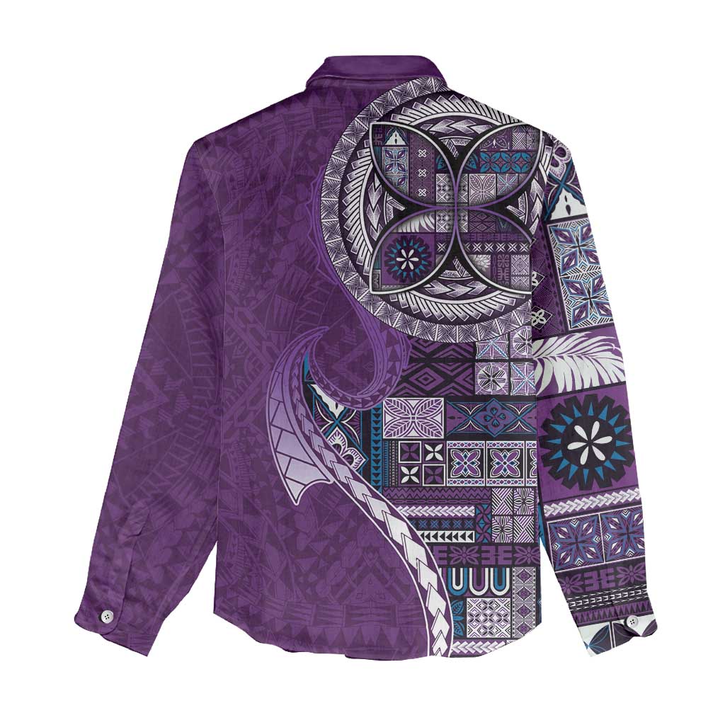 Samoan Siapo Art Tattoo Polynesian Pattern Women Casual Shirt Purple Color - Polynesian Pride