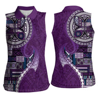 Samoan Siapo Art Tattoo Polynesian Pattern Women Sleeveless Polo Shirt Purple Color - Polynesian Pride