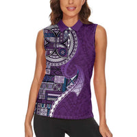 Samoan Siapo Art Tattoo Polynesian Pattern Women Sleeveless Polo Shirt Purple Color - Polynesian Pride