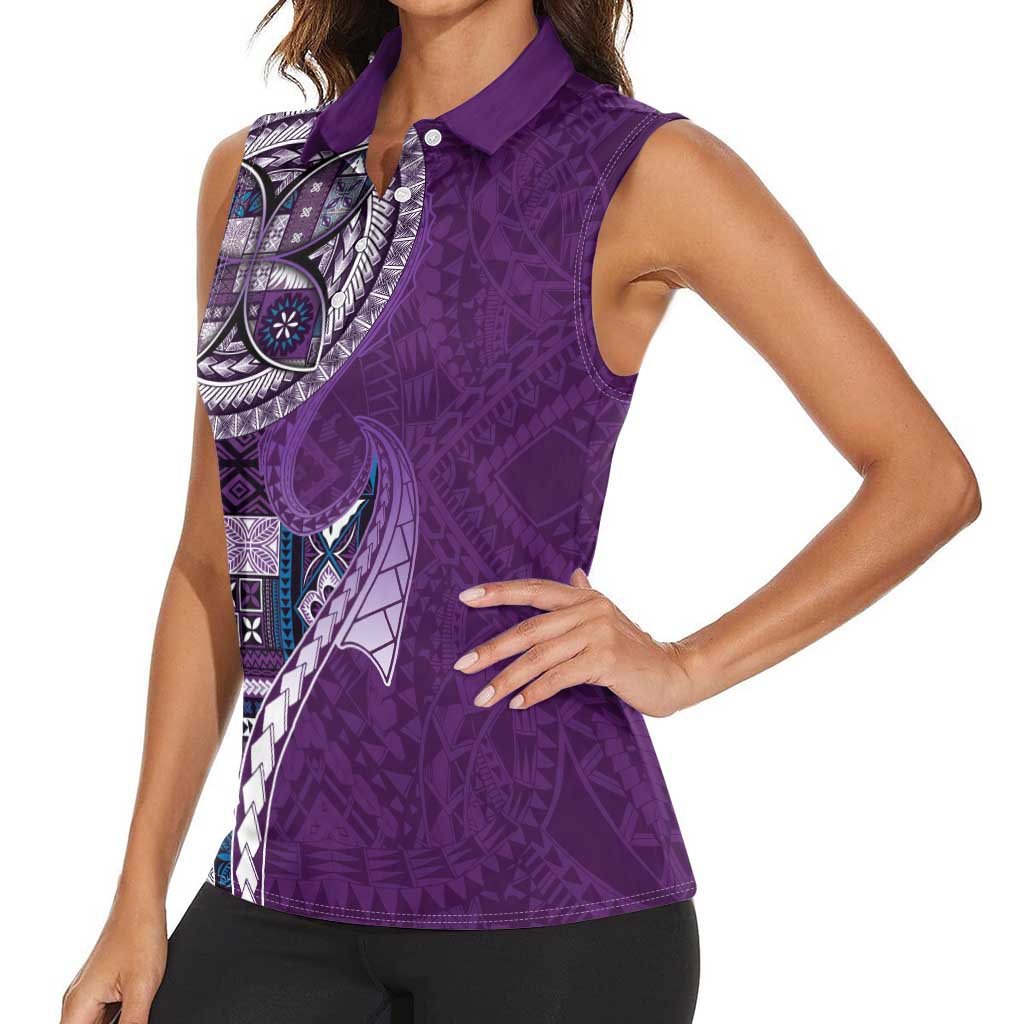 Samoan Siapo Art Tattoo Polynesian Pattern Women Sleeveless Polo Shirt Purple Color - Polynesian Pride