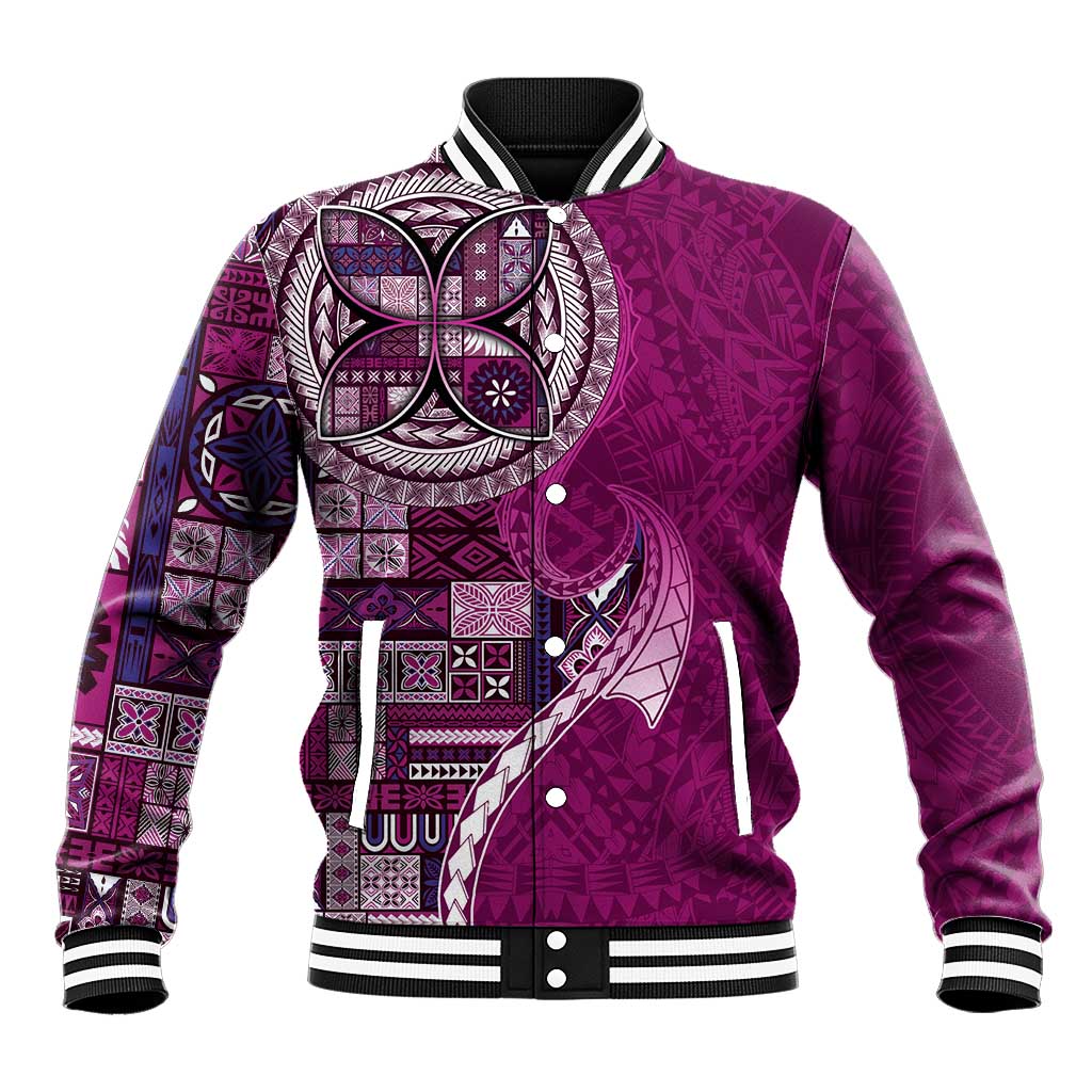 Samoan Siapo Art Tattoo Polynesian Pattern Baseball Jacket Pink Color - Polynesian Pride