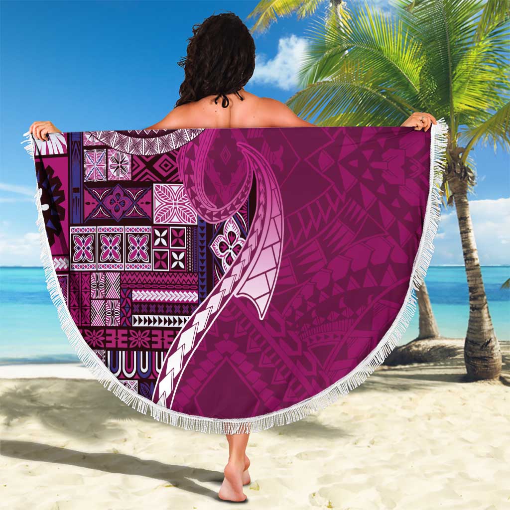 Samoan Siapo Art Tattoo Polynesian Pattern Beach Blanket Pink Color - Polynesian Pride