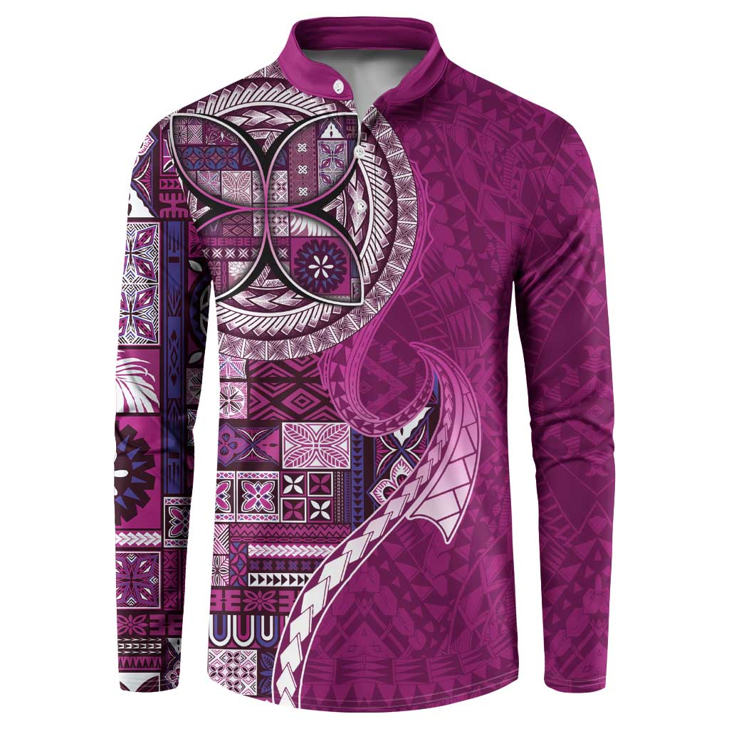 Samoan Siapo Art Tattoo Polynesian Pattern Button Sweatshirt Pink Color - Polynesian Pride