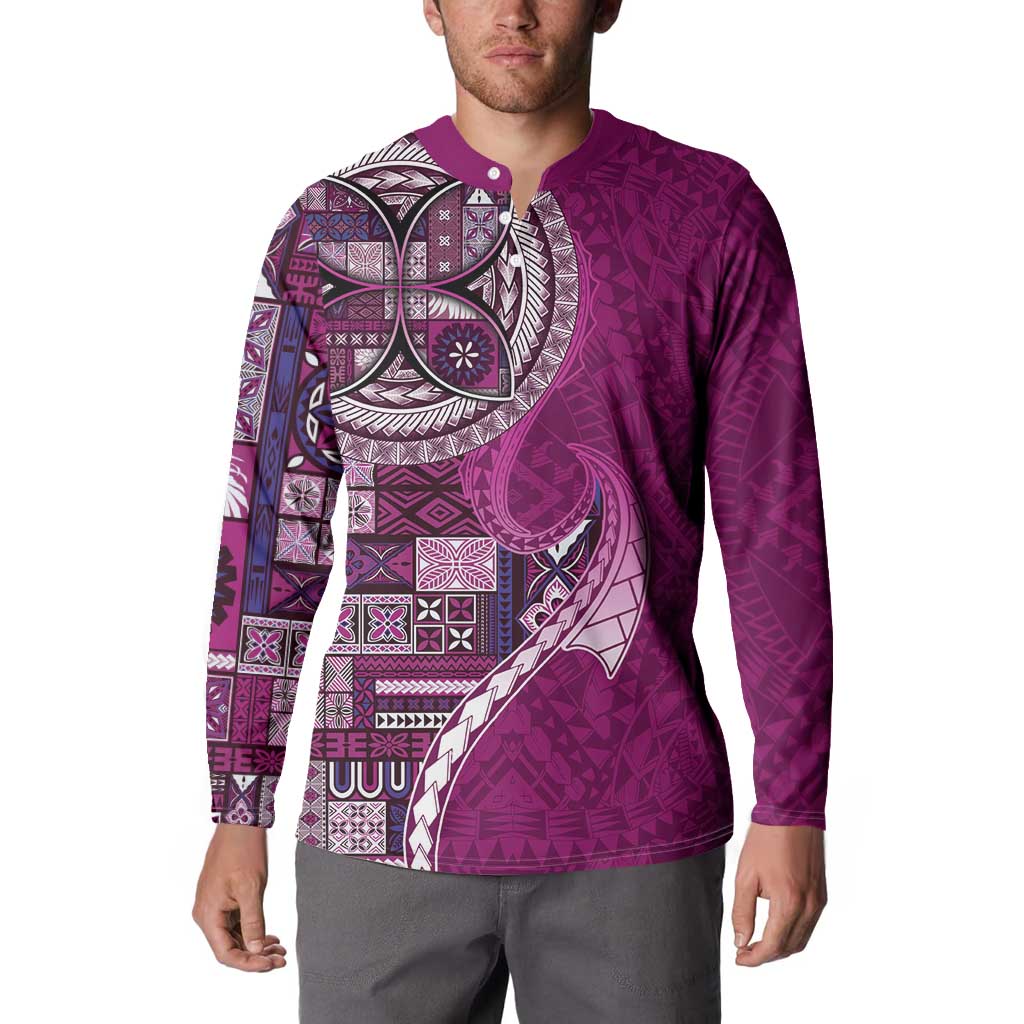 Samoan Siapo Art Tattoo Polynesian Pattern Button Sweatshirt Pink Color - Polynesian Pride