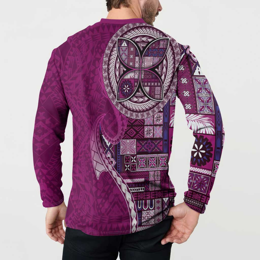 Samoan Siapo Art Tattoo Polynesian Pattern Button Sweatshirt Pink Color - Polynesian Pride