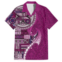 Samoan Siapo Art Tattoo Polynesian Pattern Family Matching Short Sleeve Bodycon Dress and Hawaiian Shirt Pink Color - Polynesian Pride