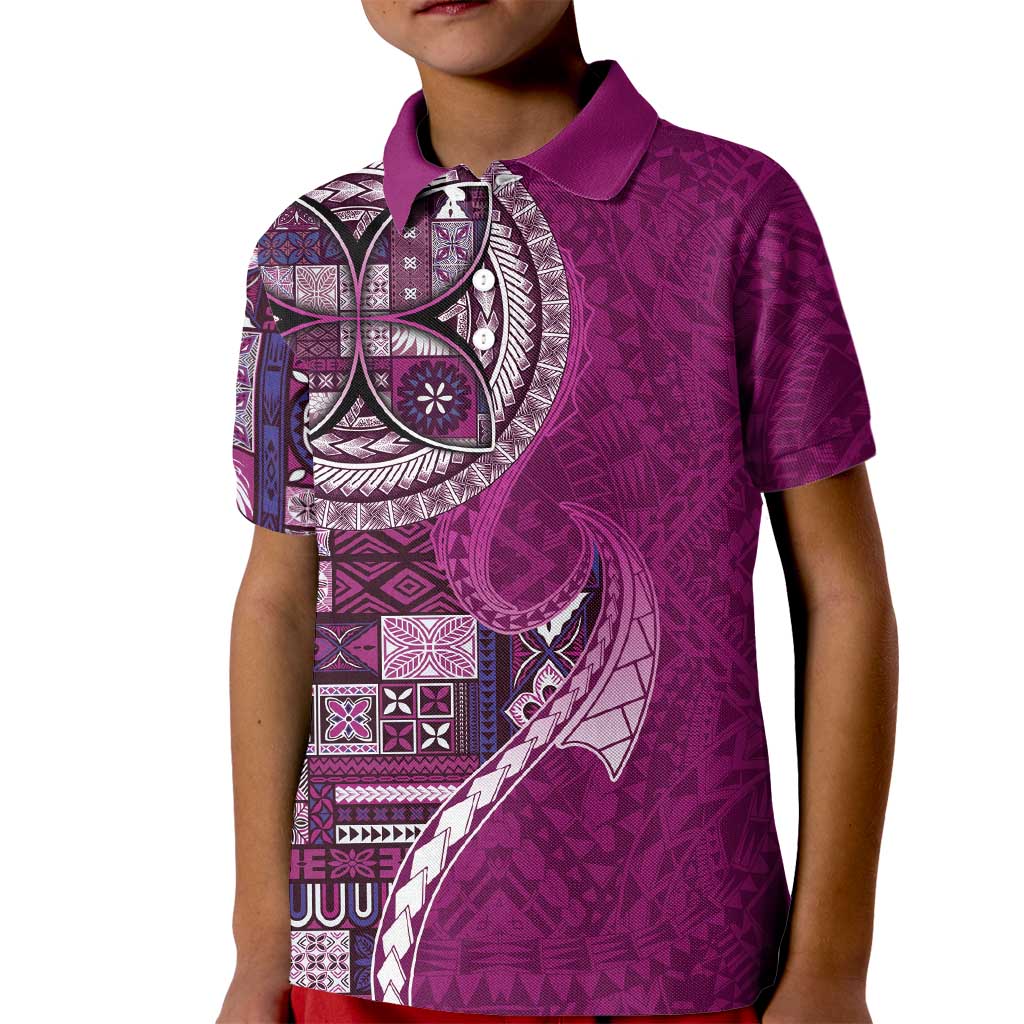 Samoan Siapo Art Tattoo Polynesian Pattern Kid Polo Shirt Pink Color - Polynesian Pride