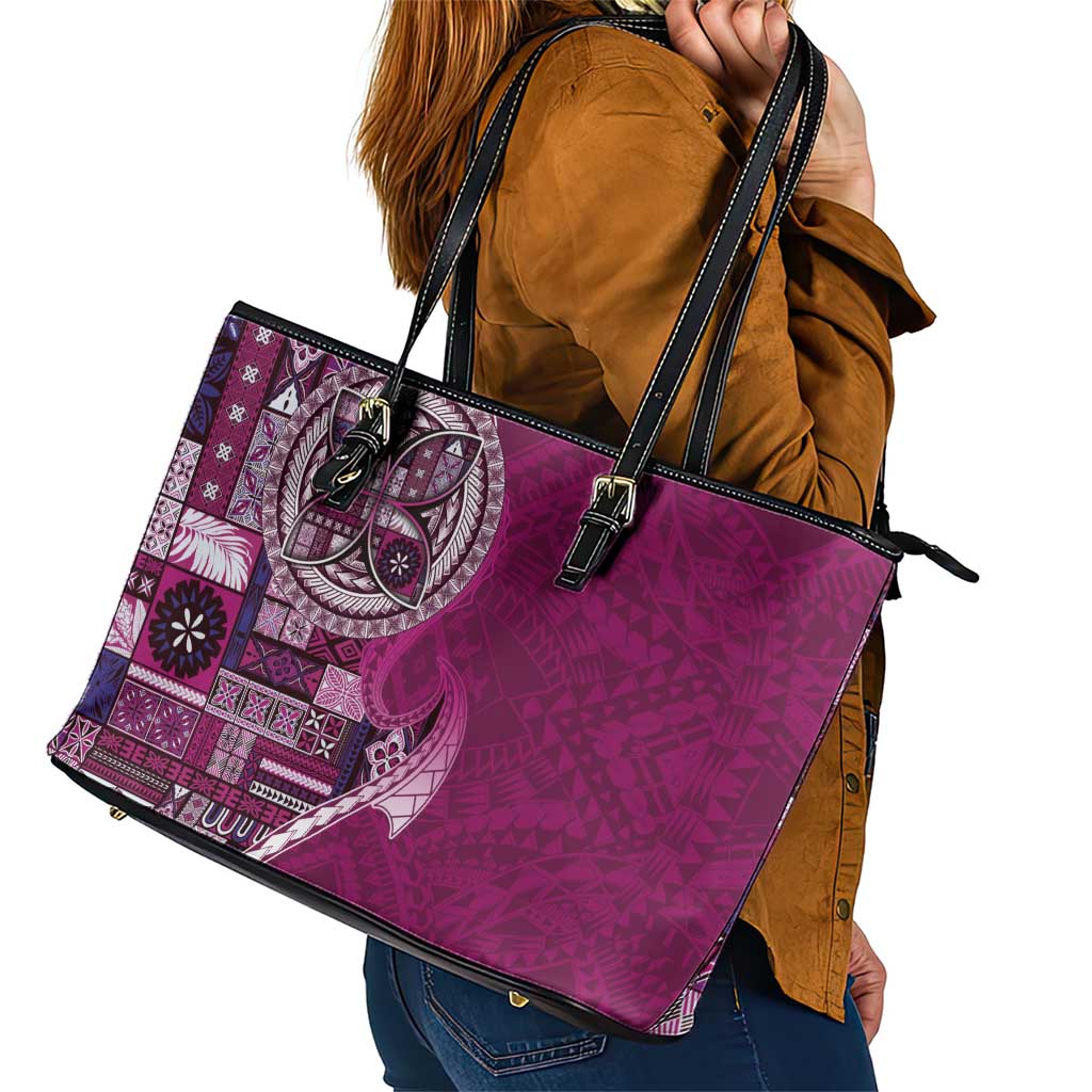 Samoan Siapo Art Tattoo Polynesian Pattern Leather Tote Bag Pink Color LT03 - Polynesian Pride