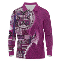 Samoan Siapo Art Tattoo Polynesian Pattern Long Sleeve Polo Shirt Pink Color - Polynesian Pride