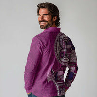 Samoan Siapo Art Tattoo Polynesian Pattern Long Sleeve Polo Shirt Pink Color - Polynesian Pride