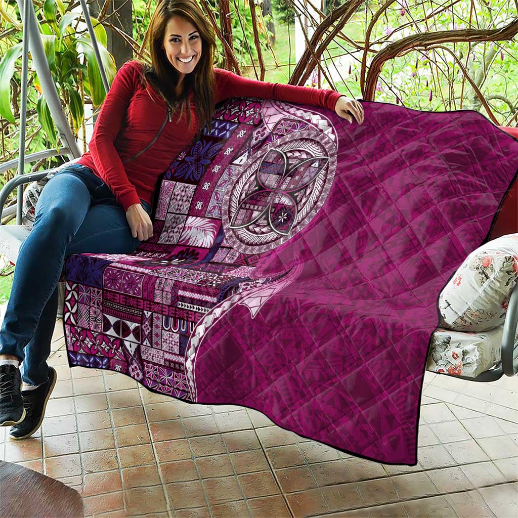 Samoan Siapo Art Tattoo Polynesian Pattern Quilt Pink Color - Polynesian Pride