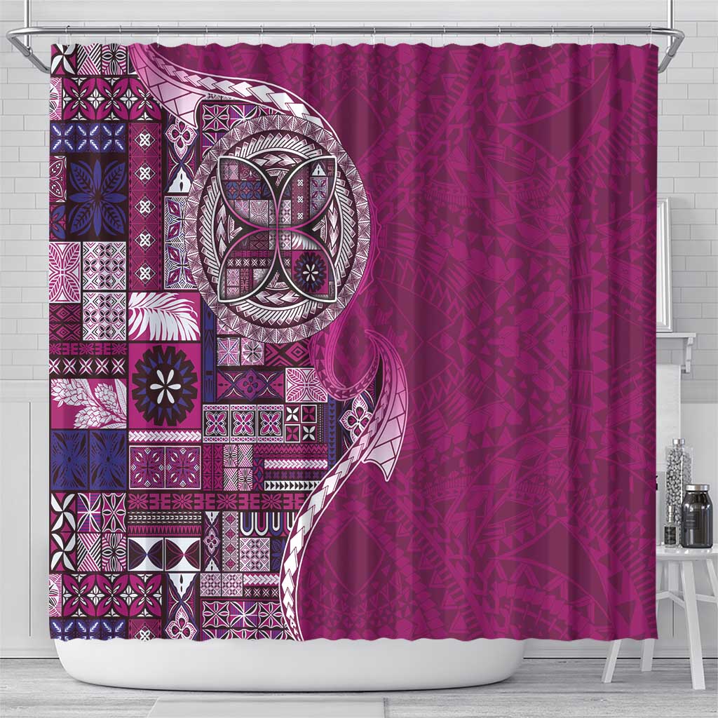 Samoan Siapo Art Tattoo Polynesian Pattern Shower Curtain Pink Color - Polynesian Pride
