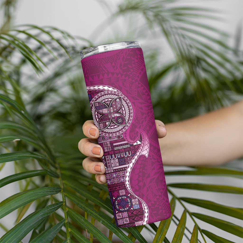 Samoan Siapo Art Tattoo Polynesian Pattern Skinny Tumbler Pink Color - Polynesian Pride
