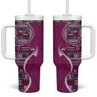 Samoan Siapo Art Tattoo Polynesian Pattern Tumbler With Handle Pink Color LT03 One Size: 40 oz Pink - Polynesian Pride