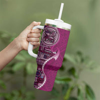 Samoan Siapo Art Tattoo Polynesian Pattern Tumbler With Handle Pink Color LT03 - Polynesian Pride