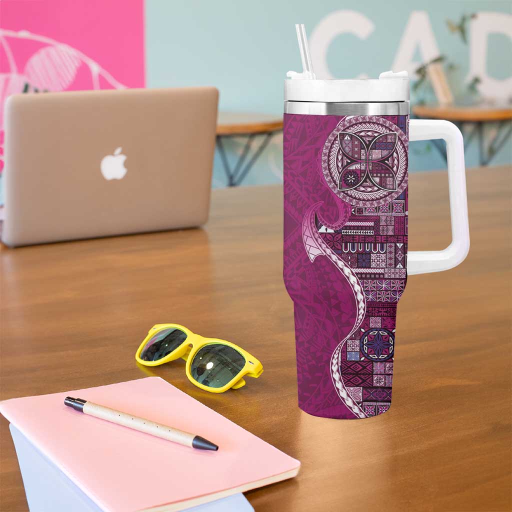 Samoan Siapo Art Tattoo Polynesian Pattern Tumbler With Handle Pink Color LT03 - Polynesian Pride