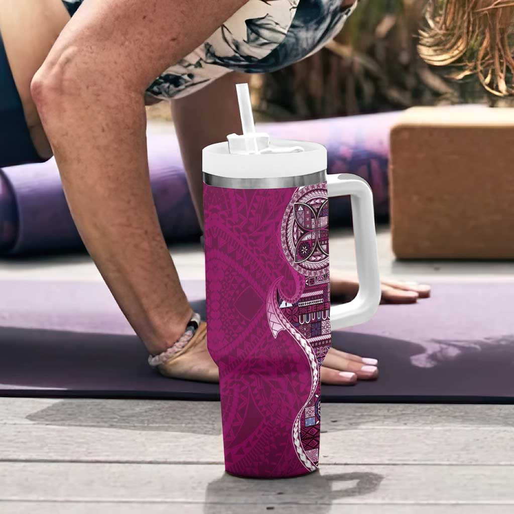 Samoan Siapo Art Tattoo Polynesian Pattern Tumbler With Handle Pink Color LT03 - Polynesian Pride