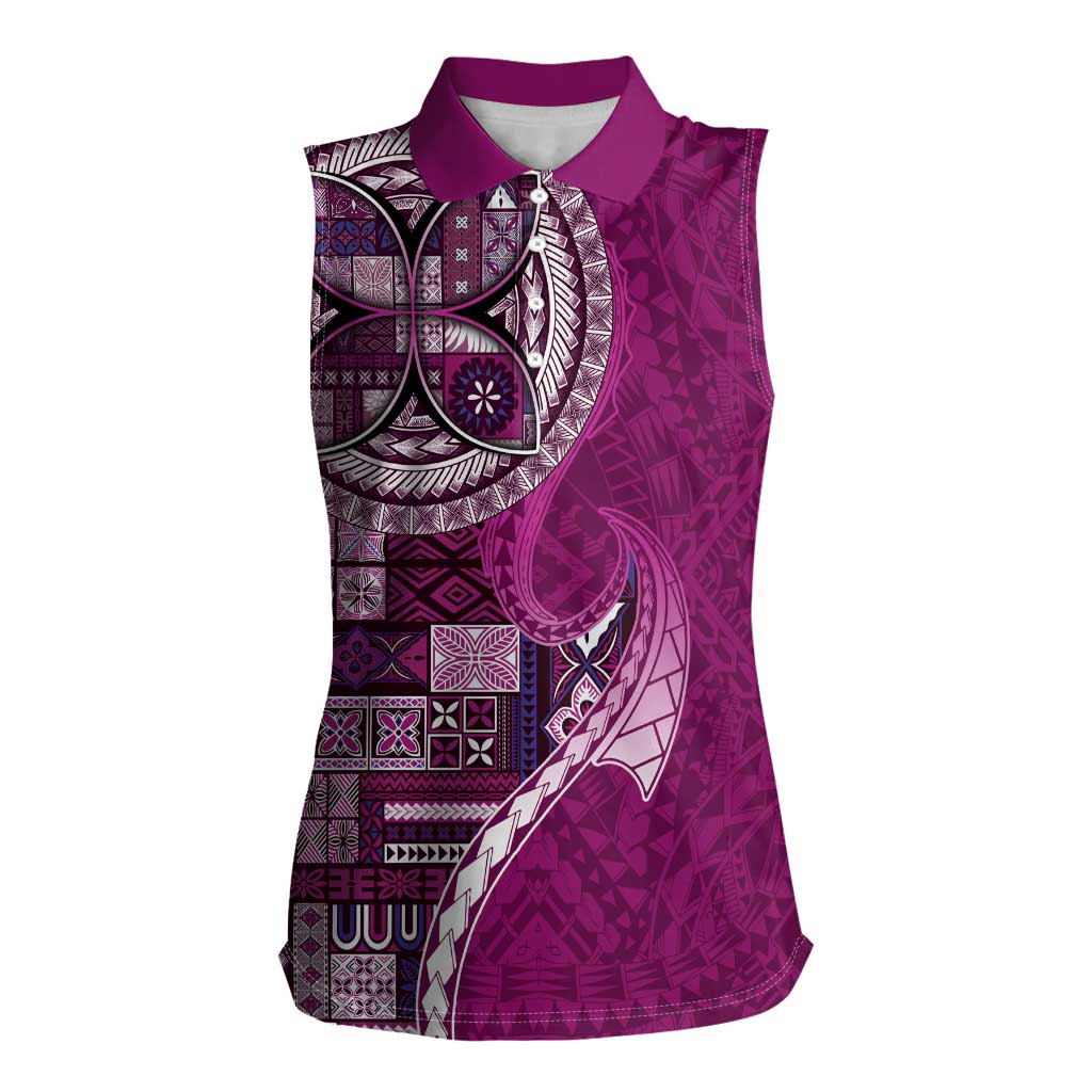 Samoan Siapo Art Tattoo Polynesian Pattern Women Sleeveless Polo Shirt Pink Color - Polynesian Pride