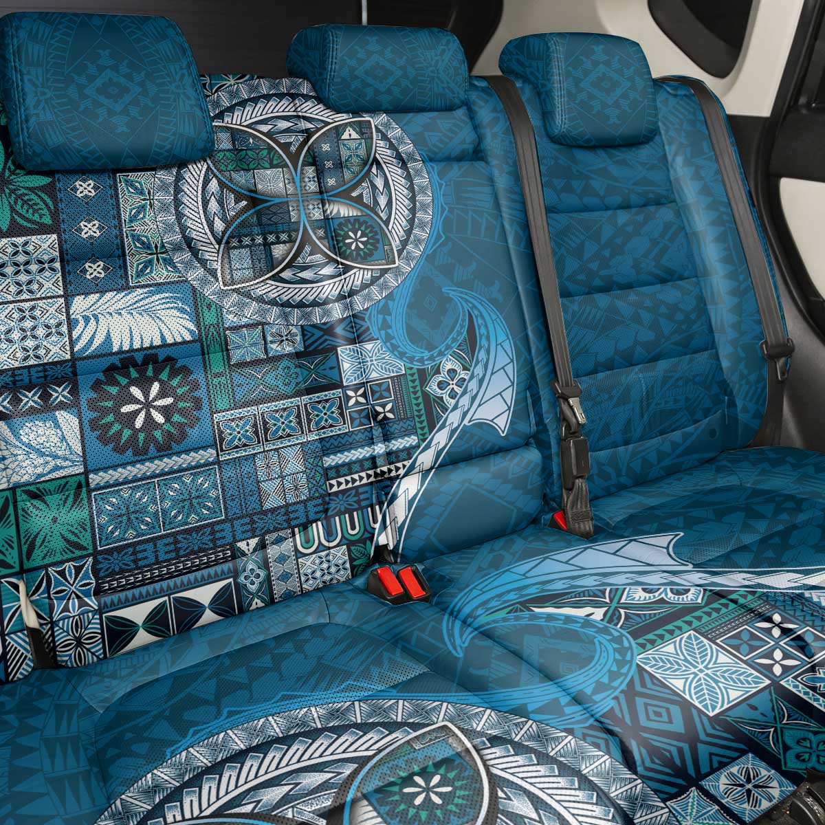 Samoan Siapo Art Tattoo Polynesian Pattern Back Car Seat Cover Teal Color - Polynesian Pride