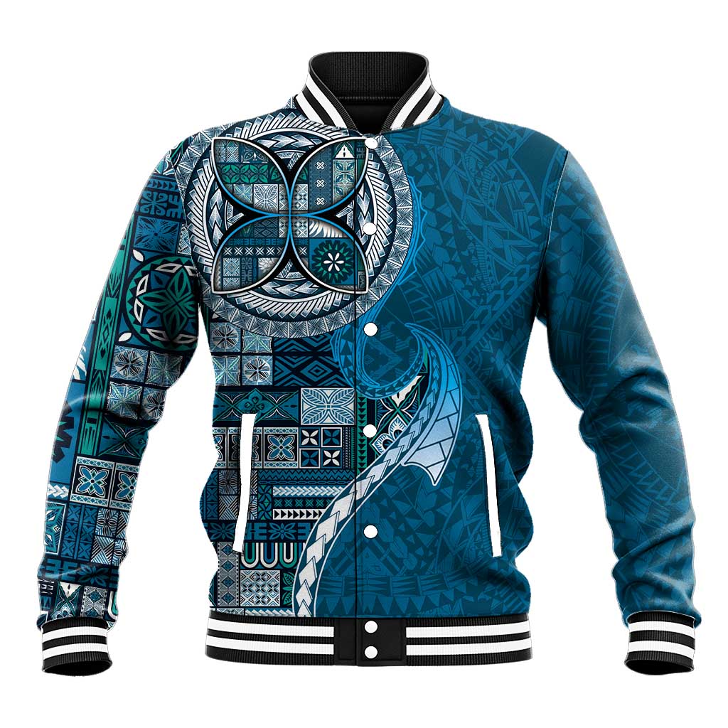 Samoan Siapo Art Tattoo Polynesian Pattern Baseball Jacket Teal Color - Polynesian Pride