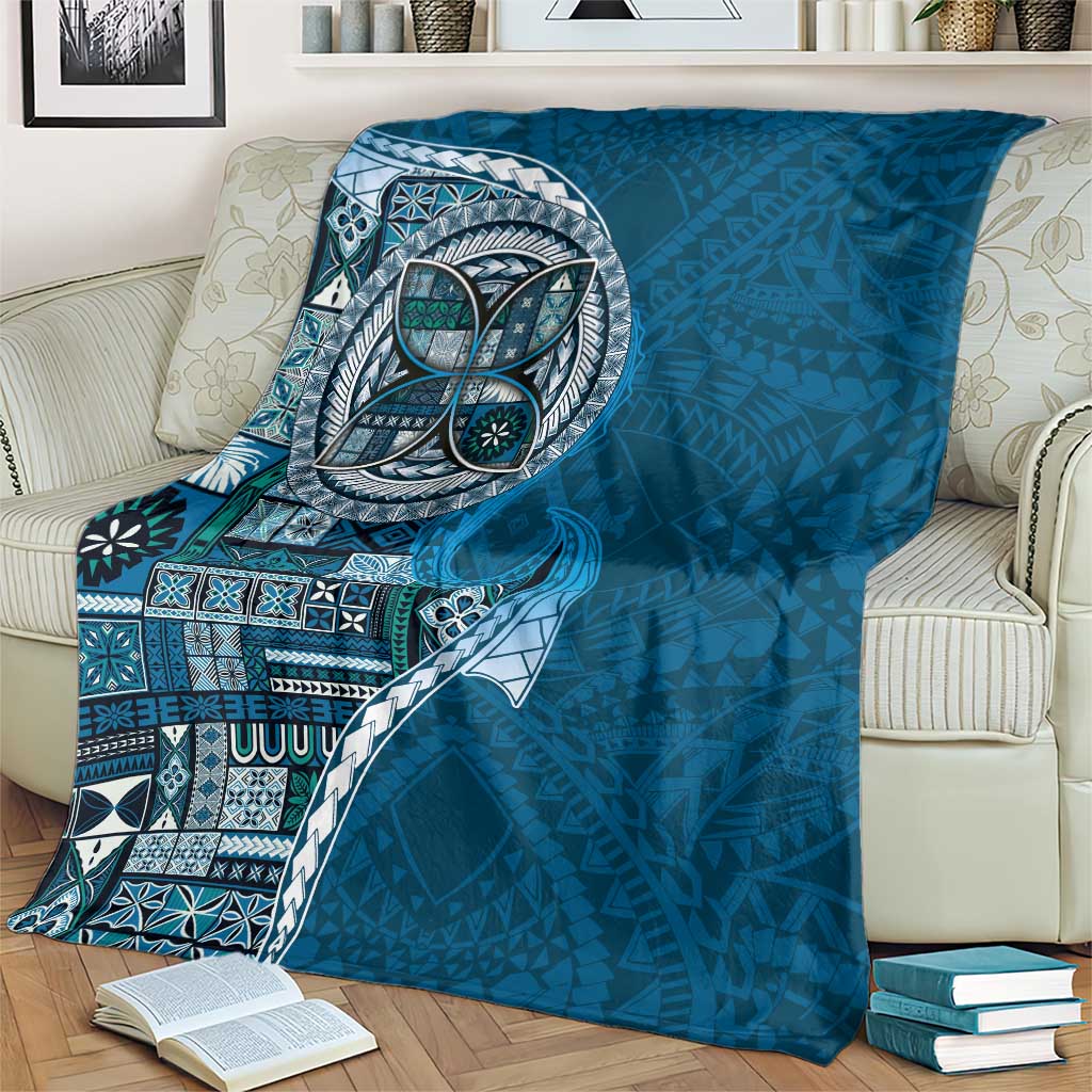 Samoan Siapo Art Tattoo Polynesian Pattern Blanket Teal Color - Polynesian Pride