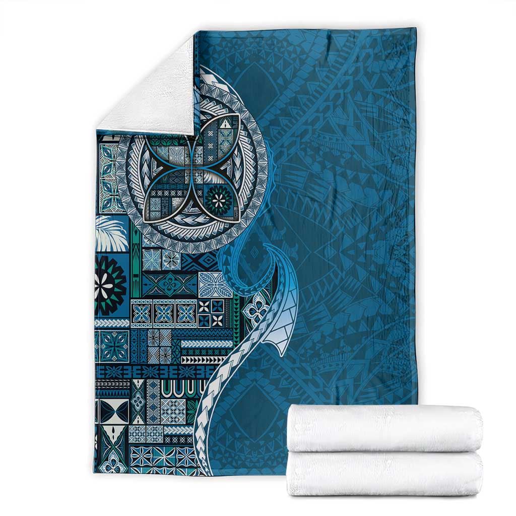 Samoan Siapo Art Tattoo Polynesian Pattern Blanket Teal Color - Polynesian Pride
