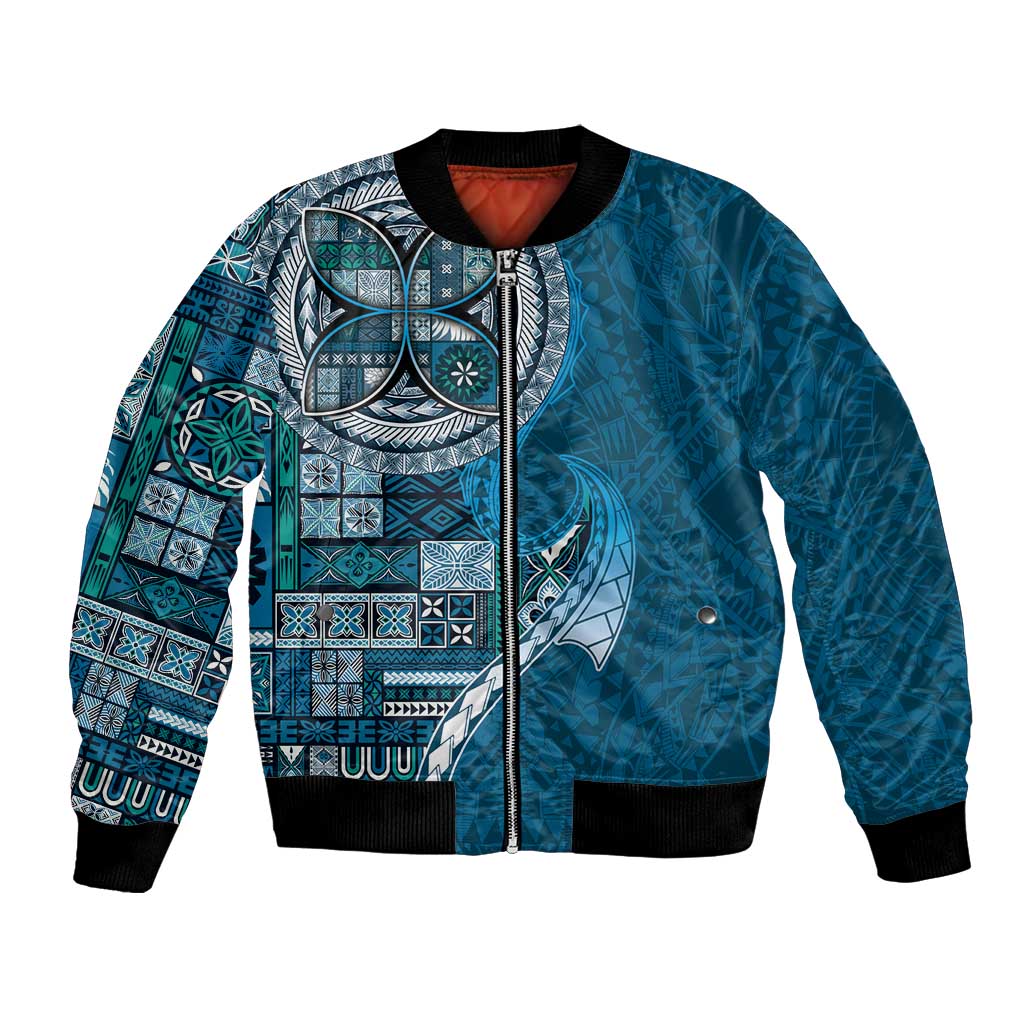 Samoan Siapo Art Tattoo Polynesian Pattern Bomber Jacket Teal Color - Polynesian Pride