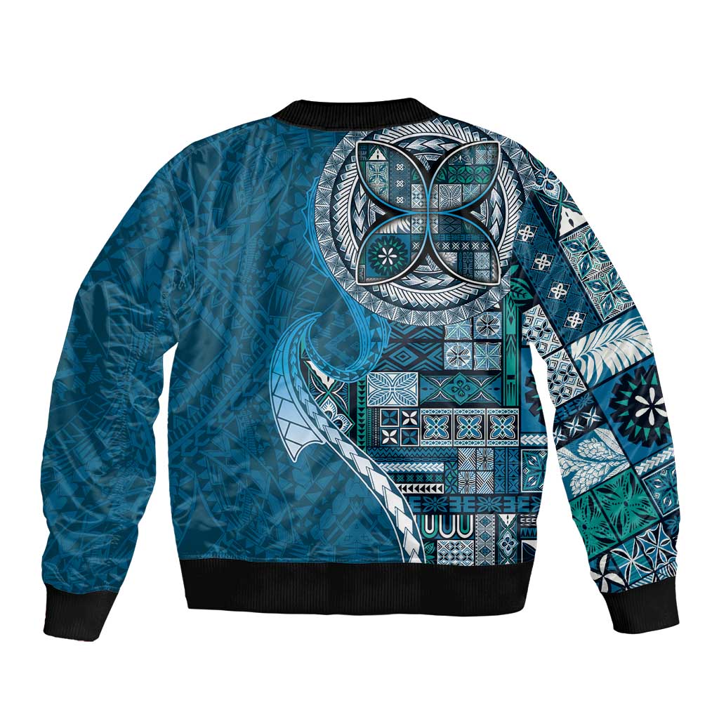 Samoan Siapo Art Tattoo Polynesian Pattern Bomber Jacket Teal Color - Polynesian Pride