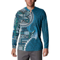Samoan Siapo Art Tattoo Polynesian Pattern Button Sweatshirt Teal Color - Polynesian Pride